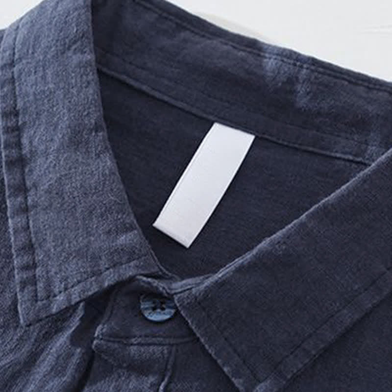 Buddha Stones Camicia da uomo estiva casual minimalista a maniche lunghe, tinta unita, con taschino applicato. - image 1