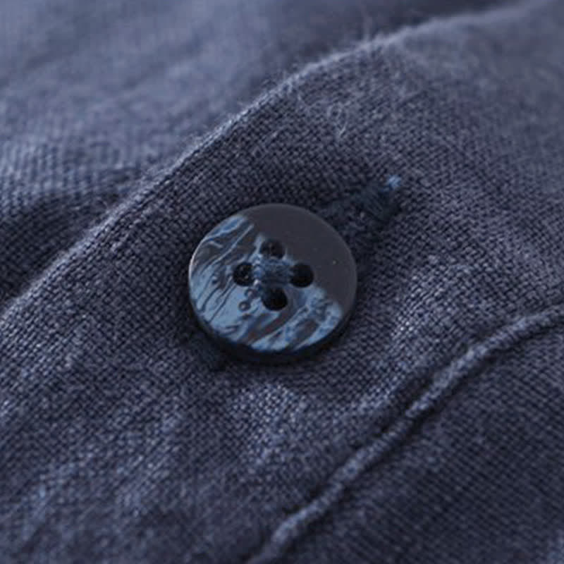 Buddha Stones Camicia da uomo estiva casual minimalista a maniche lunghe, tinta unita, con taschino applicato. - image 2