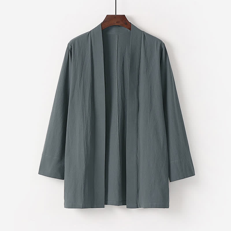 Buddha Stones Kimono da uomo estivo minimalista in tinta unita di cotone e lino con tasca. - Grigio tenue - US/UK/AU50, EU60 (7XL) - image 1