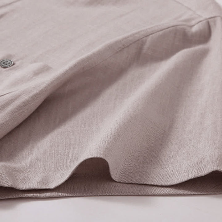 Buddha Stones Camicia da uomo estiva casual a maniche corte in cotone e lino, stile Tang, con colletto alla coreana e taschino. - image 5