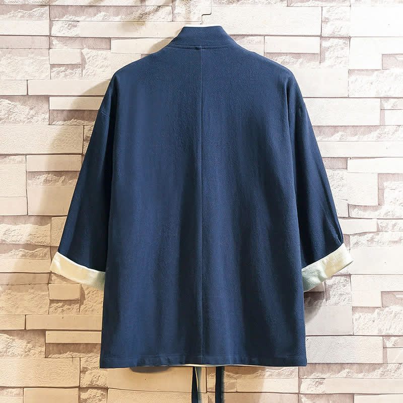 Buddha Stones Kimono da uomo primaverile/estivo, casual, minimalista, tinta unita, maniche a tre quarti, con tasche. - image 1