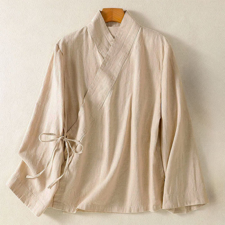 Buddha Stones Camicia da donna a maniche lunghe, stile casual primavera/estate, con scollo a V e coulisse, tinta unita. - Bianco antico - US12, UK/AU16, EU44 (3XL) - image 14
