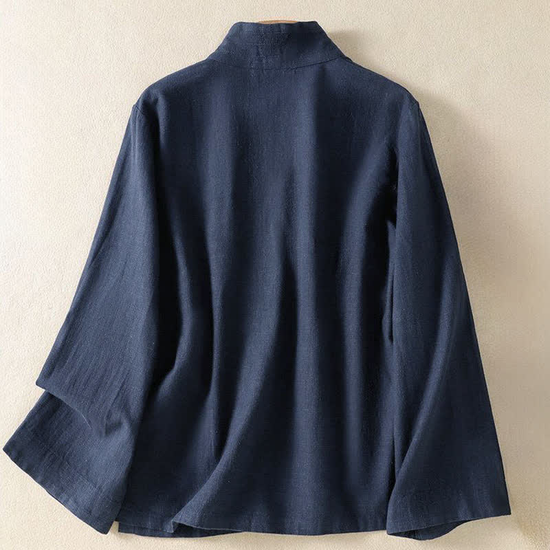 Buddha Stones Camicia da donna a maniche lunghe, stile casual primavera/estate, con scollo a V e coulisse, tinta unita. - image 1