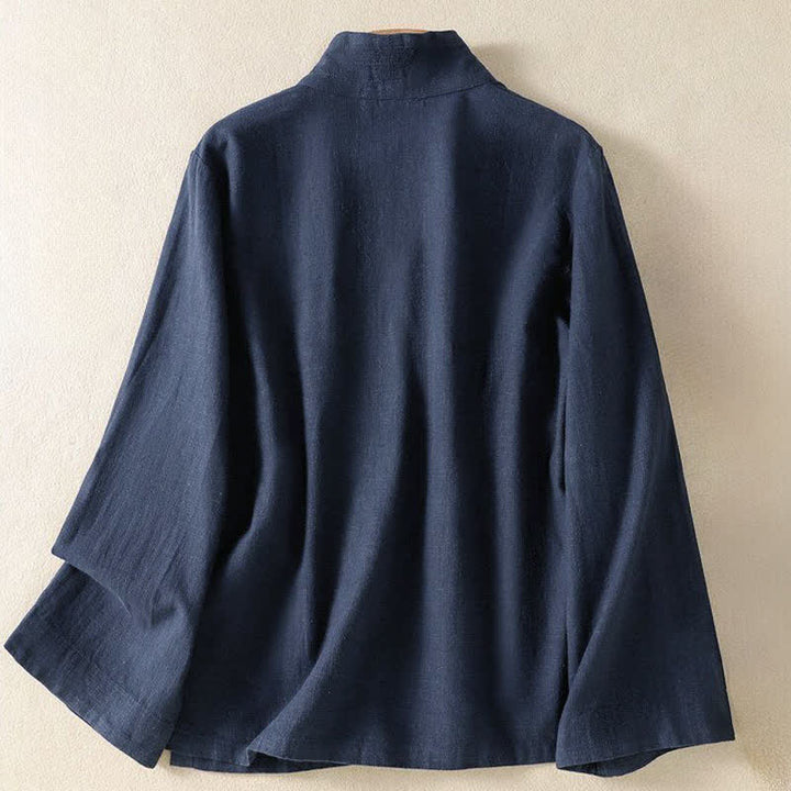Buddha Stones Camicia da donna a maniche lunghe, stile casual primavera/estate, con scollo a V e coulisse, tinta unita. - image 1