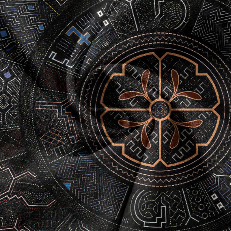 Buddha Stones Camicia da uomo a maniche corte con bottoni a mezzo bottone e motivo mandala tribale in cotone. - image 4