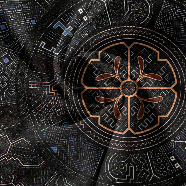 Buddha Stones Camicia da uomo a maniche corte con bottoni a mezzo bottone e motivo mandala tribale in cotone. - image 4