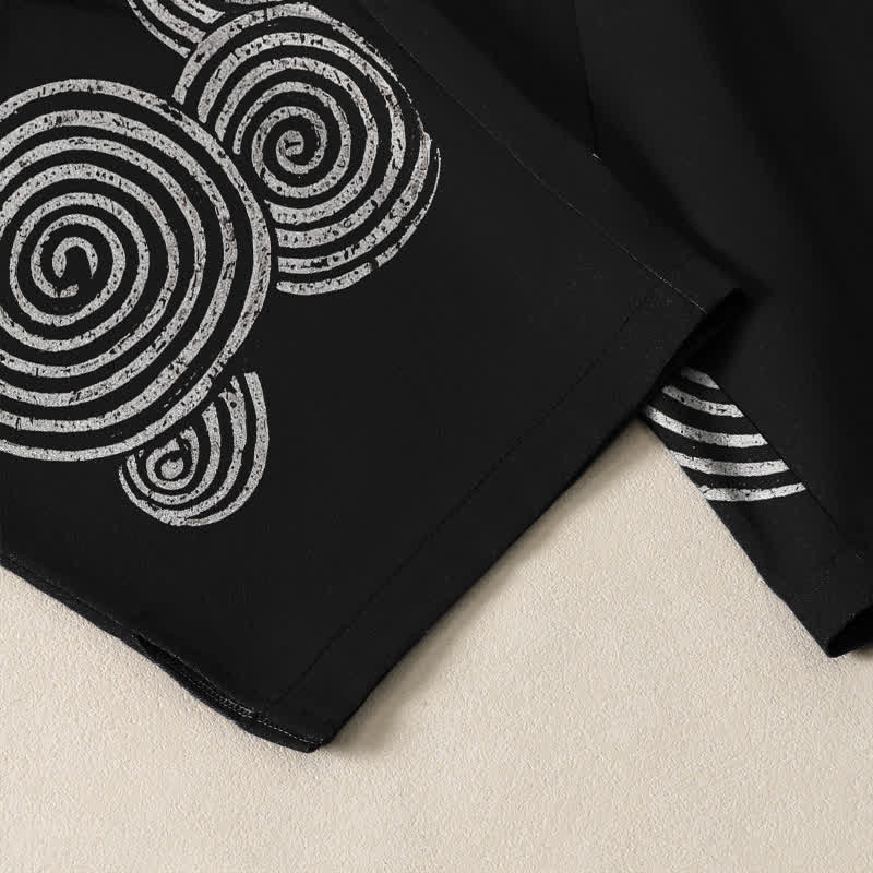 Buddha Stones Pantaloni da uomo affusolati in puro cotone con coulisse e motivo a spirale concentrica, dotati di tasche. - image 5