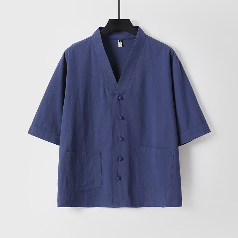 Buddha Stones Completo estivo da uomo con camicia a maniche corte, pantaloni e colletto alla coreana, coulisse, stile Tang, con tasche, ideale per la meditazione. - image 19