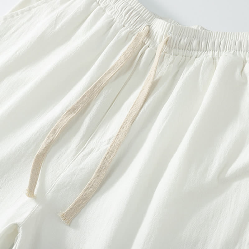 Buddha Stones Completo estivo da uomo con camicia a maniche corte, pantaloni e colletto alla coreana, coulisse, stile Tang, con tasche, ideale per la meditazione. - image 4
