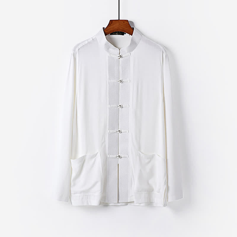 Buddha Stones Completo da uomo composto da 2 pezzi: camicia a maniche lunghe, pantaloni, colletto alla coreana, bottoni a rana, stile Spring Tang, tinta unita, ideale per la meditazione, con tasche. - image 18