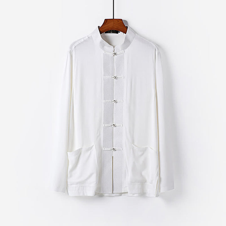 Buddha Stones Completo da uomo composto da 2 pezzi: camicia a maniche lunghe, pantaloni, colletto alla coreana, bottoni a rana, stile Spring Tang, tinta unita, ideale per la meditazione, con tasche. - image 18