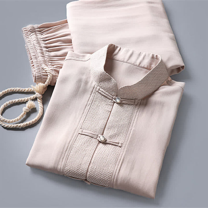 Buddha Stones Completo da uomo composto da 2 pezzi: camicia a maniche lunghe, pantaloni, colletto alla coreana, bottoni a rana, stile Spring Tang, tinta unita, ideale per la meditazione, con tasche. - image 3