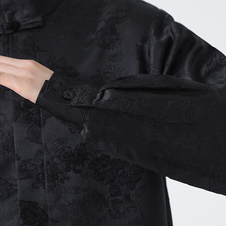 Buddha Stones Elegante camicia da uomo a maniche lunghe con colletto alla coreana e stampa floreale, stile Tang, per l'autunno. - image 11