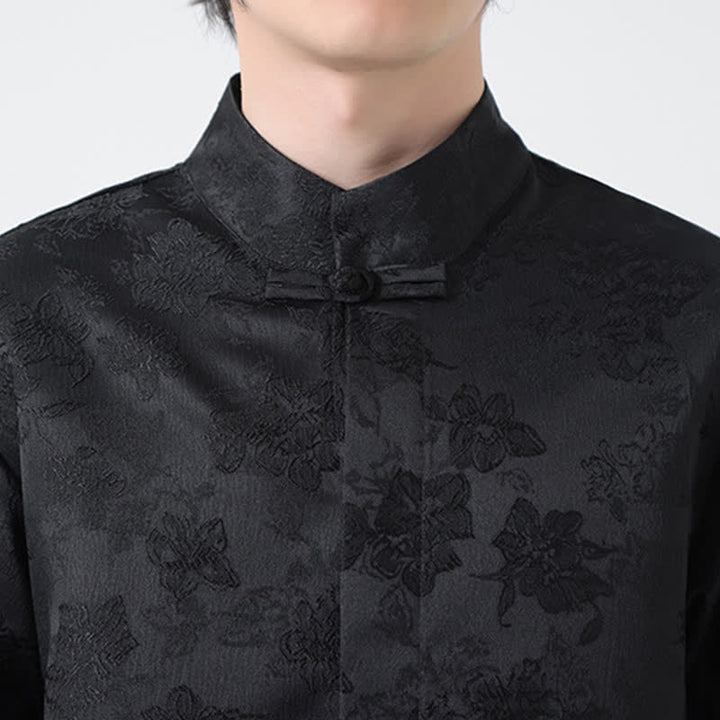 Buddha Stones Elegante camicia da uomo a maniche lunghe con colletto alla coreana e stampa floreale, stile Tang, per l'autunno. - image 10