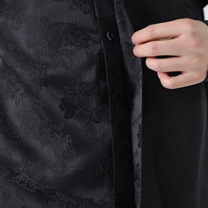 Buddha Stones Elegante camicia da uomo a maniche lunghe con colletto alla coreana e stampa floreale, stile Tang, per l'autunno. - image 12
