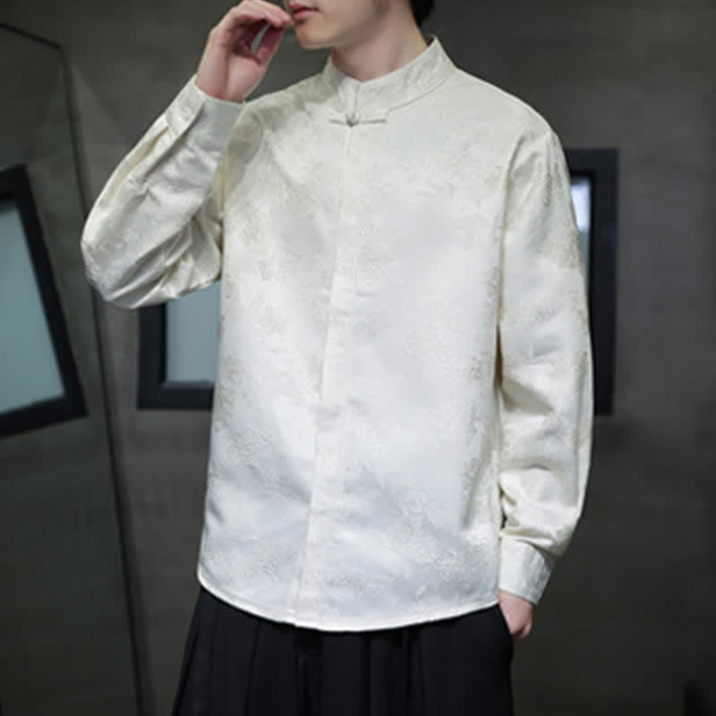 Buddha Stones Elegante camicia da uomo a maniche lunghe con colletto alla coreana e stampa floreale, stile Tang, per l'autunno. - image 15