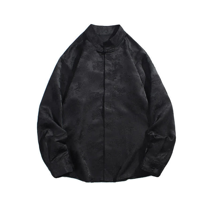 Buddha Stones Elegante camicia da uomo a maniche lunghe con colletto alla coreana e stampa floreale, stile Tang, per l'autunno. - image 9