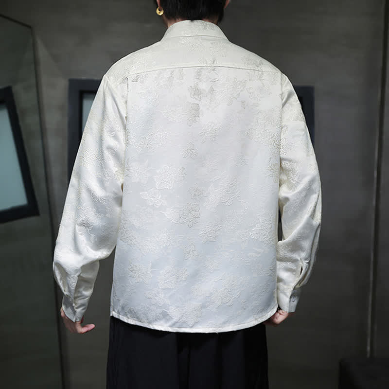 Buddha Stones Elegante camicia da uomo a maniche lunghe con colletto alla coreana e stampa floreale, stile Tang, per l'autunno. - image 16