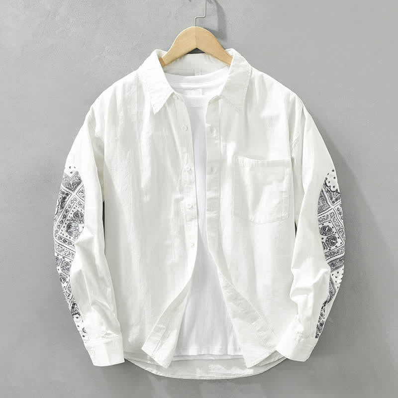 Buddha Stones Camicia da uomo a maniche lunghe in cotone con stampa paisley, stile vintage, con bottoni e taschino applicato, ideale per l'autunno. - Bianco - US/UK/AU42, EU52 (3XL) - image 6