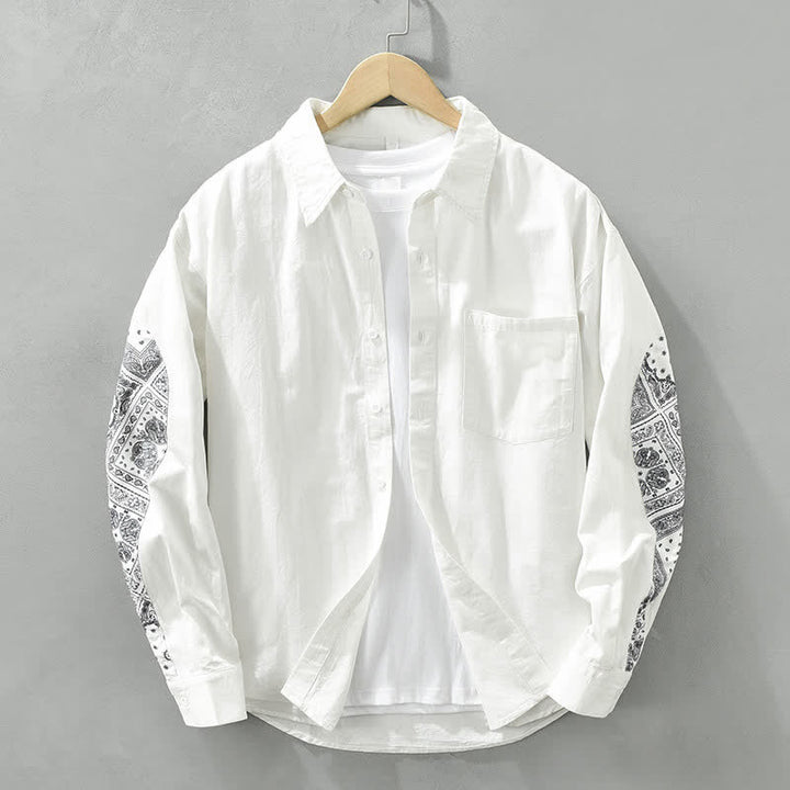 Buddha Stones Camicia da uomo a maniche lunghe in cotone con stampa paisley, stile vintage, con bottoni e taschino applicato, ideale per l'autunno. - Bianco - US/UK/AU42, EU52 (3XL) - image 6