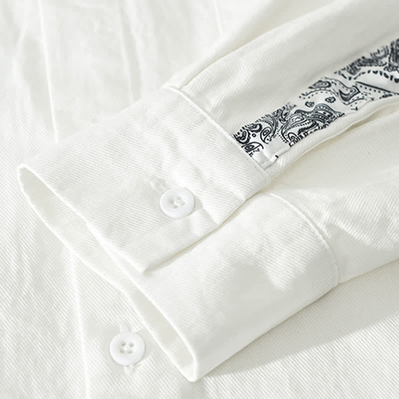 Buddha Stones Camicia da uomo a maniche lunghe in cotone con stampa paisley, stile vintage, con bottoni e taschino applicato, ideale per l'autunno. - image 15