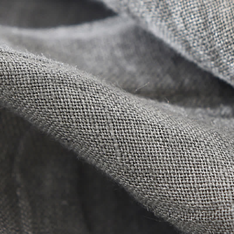 Buddha Stones Camicia da uomo a maniche lunghe in lino tinta unita, casual, primaverile, con bottoni. - image 13