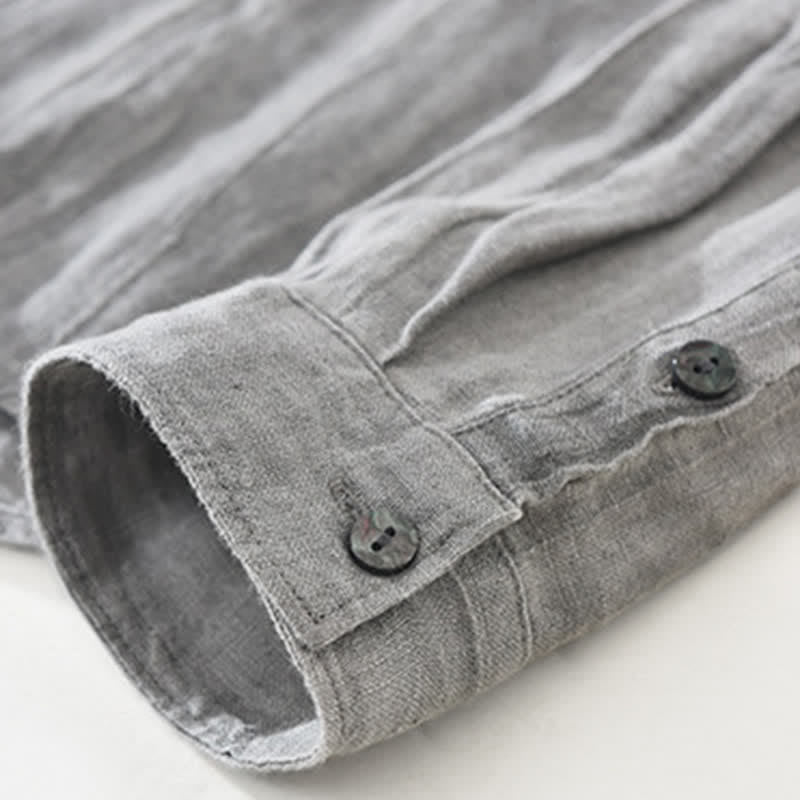 Buddha Stones Camicia da uomo a maniche lunghe in lino tinta unita, casual, primaverile, con bottoni. - image 12