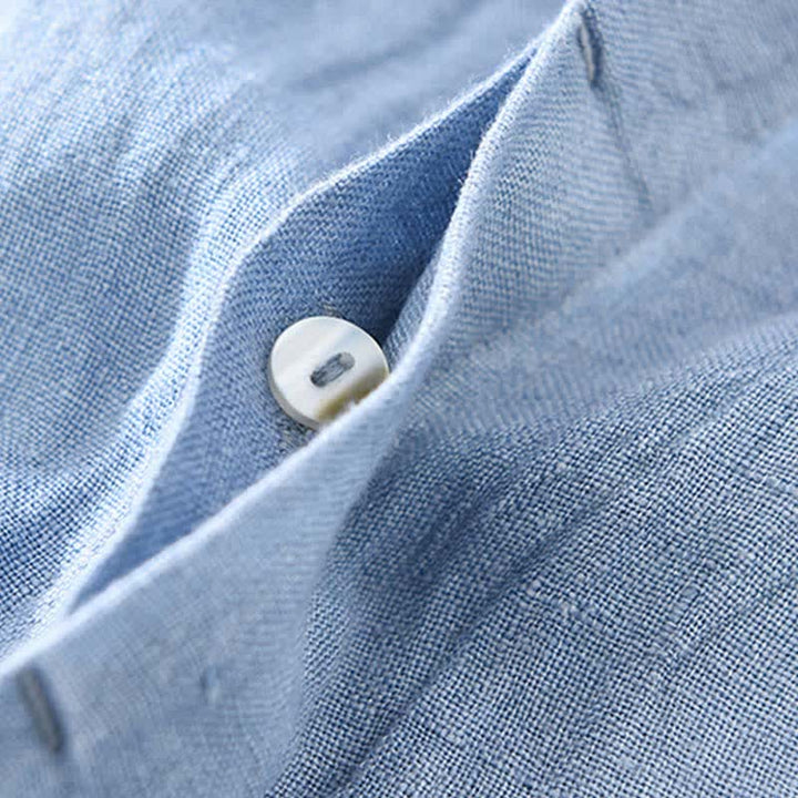 Buddha Stones Camicia da uomo a maniche lunghe in lino tinta unita, casual, primaverile, con bottoni. - image 17