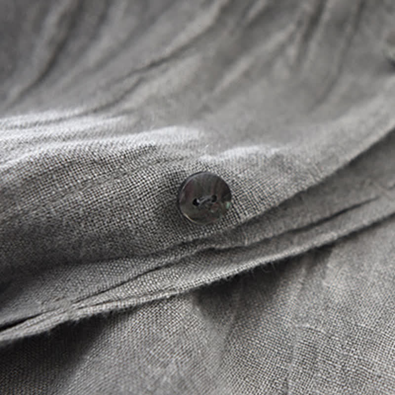 Buddha Stones Camicia da uomo a maniche lunghe in lino tinta unita, casual, primaverile, con bottoni. - image 9