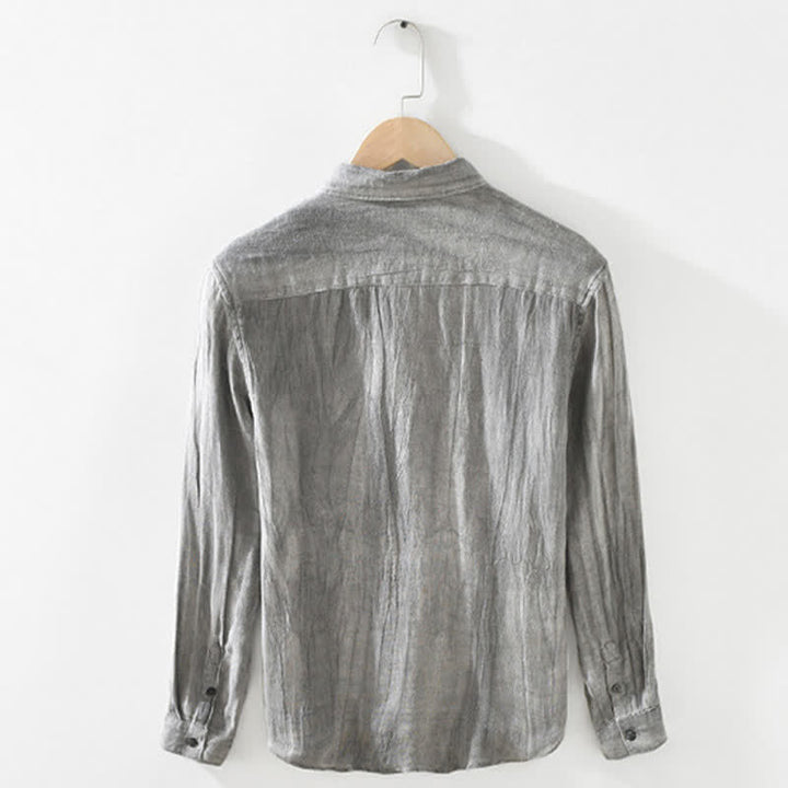 Buddha Stones Camicia da uomo a maniche lunghe in lino tinta unita, casual, primaverile, con bottoni. - image 1