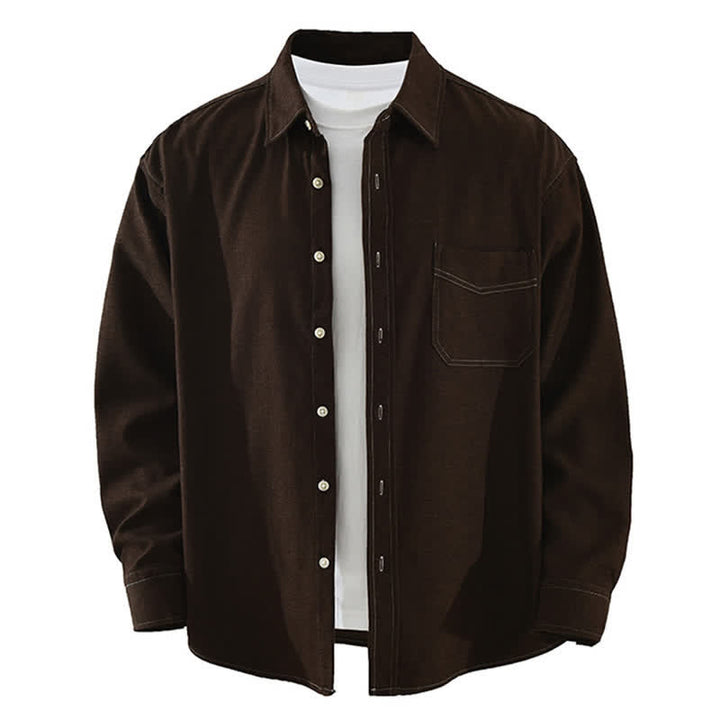 Buddha Stones Camicia da uomo a maniche lunghe, tinta unita, con taschino applicato, ideale per l'autunno. - Marrone sella - US/UK/AU42, EU52 (3XL) - image 12