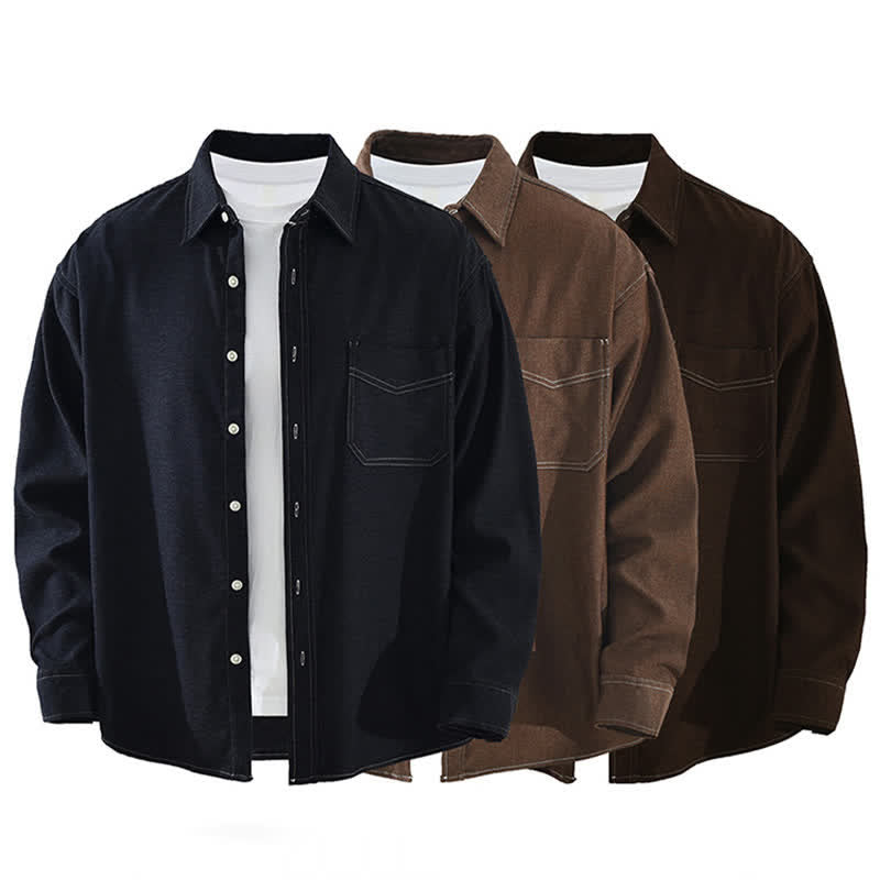 Buddha Stones Camicia da uomo a maniche lunghe, tinta unita, con taschino applicato, ideale per l'autunno. - image 14