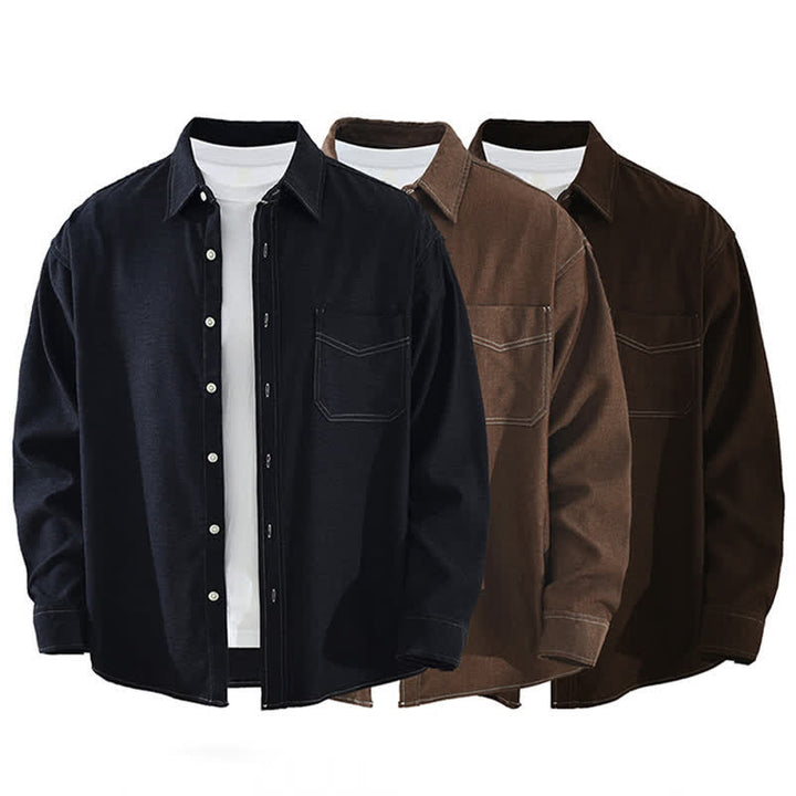 Buddha Stones Camicia da uomo a maniche lunghe, tinta unita, con taschino applicato, ideale per l'autunno. - image 14