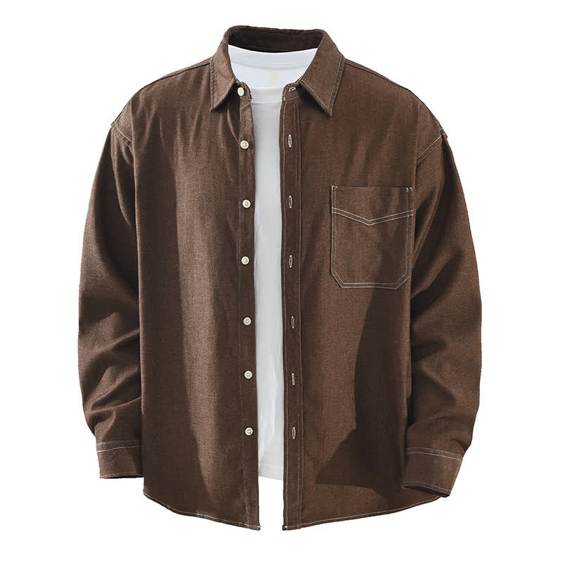 Buddha Stones Camicia da uomo a maniche lunghe, tinta unita, con taschino applicato, ideale per l'autunno. - Siena - US/UK/AU42, EU52 (3XL) - image 0