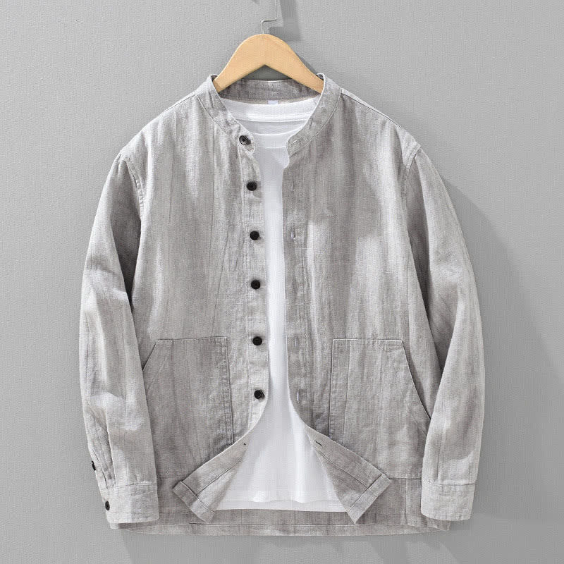 Buddha Stones Giacca da uomo casual in ramia e cotone, tinta unita, con tasche, ideale per primavera e autunno. - Grigio chiaro - US/UK/AU42, EU52 (3XL) - image 13