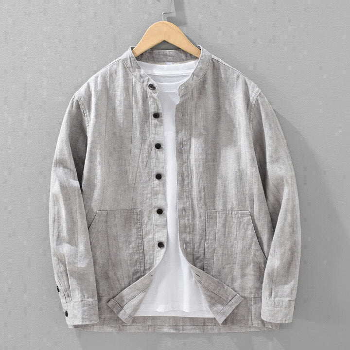 Buddha Stones Giacca da uomo casual in ramia e cotone, tinta unita, con tasche, ideale per primavera e autunno. - Grigio chiaro - US/UK/AU42, EU52 (3XL) - image 13