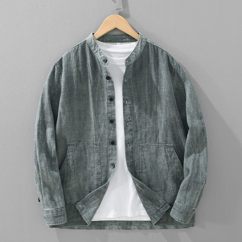 Buddha Stones Giacca da uomo casual in ramia e cotone, tinta unita, con tasche, ideale per primavera e autunno. - Grigio scuro - US/UK/AU42, EU52 (3XL) - image 0