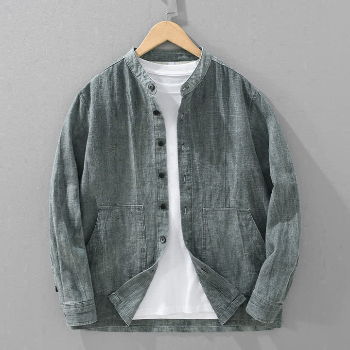 Buddha Stones Giacca da uomo casual in ramia e cotone, tinta unita, con tasche, ideale per primavera e autunno. - Grigio scuro - US/UK/AU42, EU52 (3XL) - image 0