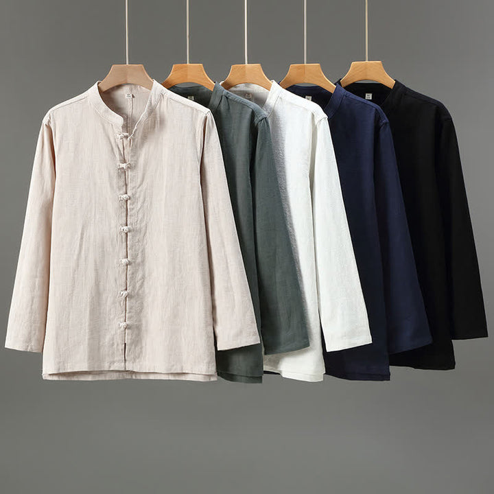 Buddha Stones Camicia da uomo a maniche lunghe, stile casual primaverile con bottoni a rana e chiusura a coulisse. - image 15
