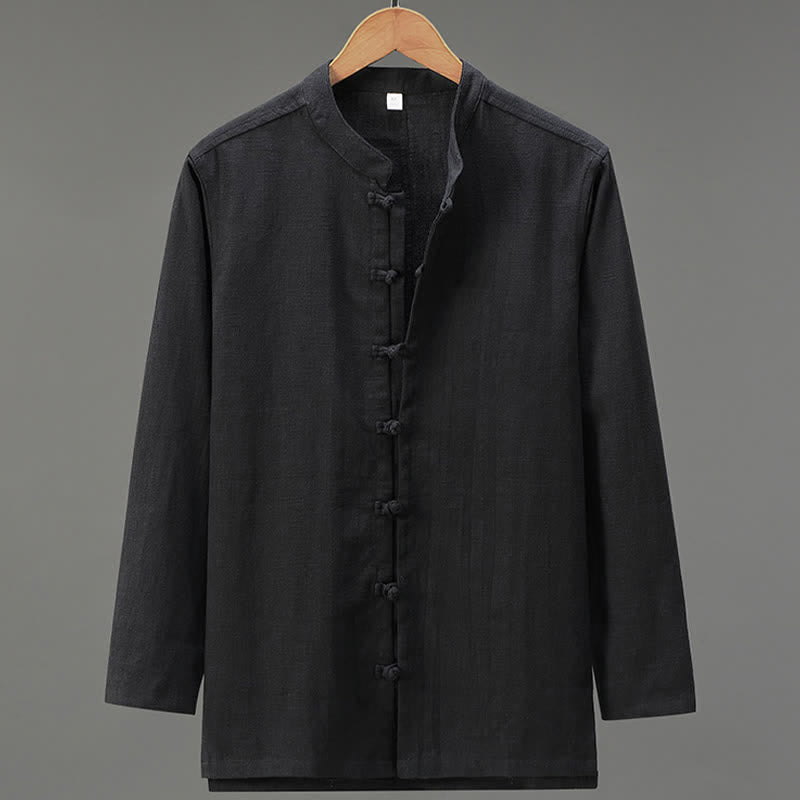 Buddha Stones Camicia da uomo a maniche lunghe, stile casual primaverile con bottoni a rana e chiusura a coulisse. - Nero - US/UK/AU42, EU52 (3XL) - image 11