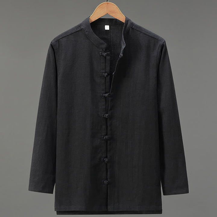 Buddha Stones Camicia da uomo a maniche lunghe, stile casual primaverile con bottoni a rana e chiusura a coulisse. - Nero - US/UK/AU42, EU52 (3XL) - image 11
