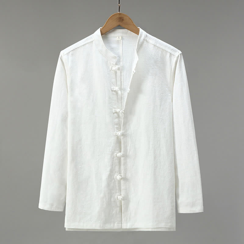Buddha Stones Camicia da uomo a maniche lunghe, stile casual primaverile con bottoni a rana e chiusura a coulisse. - Bianco - US/UK/AU42, EU52 (3XL) - image 14