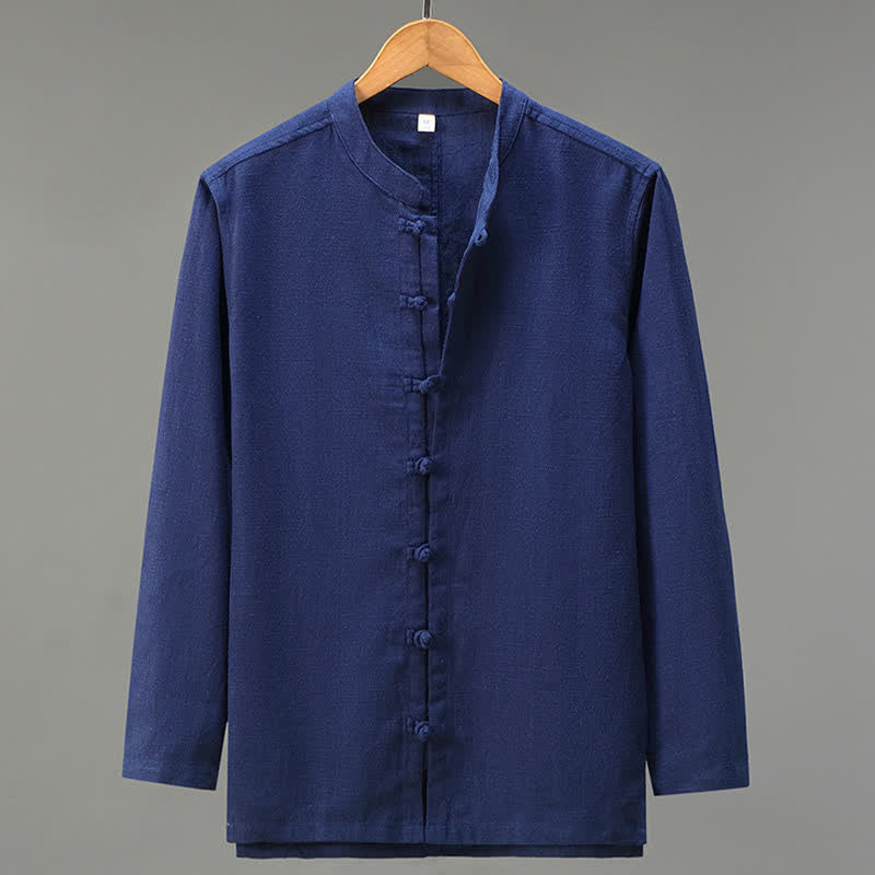 Buddha Stones Camicia da uomo a maniche lunghe, stile casual primaverile con bottoni a rana e chiusura a coulisse. - Marina - US/UK/AU42, EU52 (3XL) - image 13
