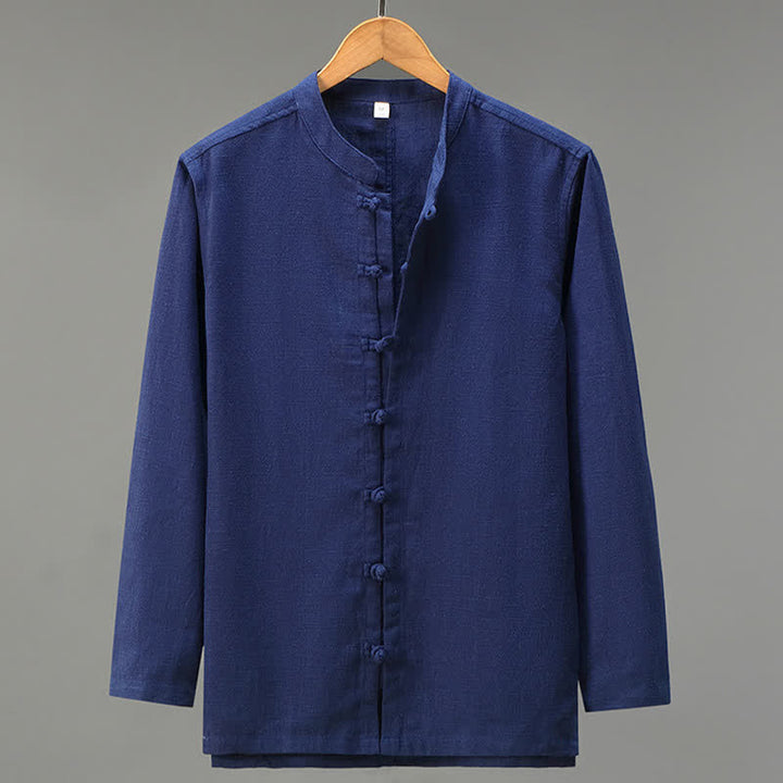 Buddha Stones Camicia da uomo a maniche lunghe, stile casual primaverile con bottoni a rana e chiusura a coulisse. - Marina - US/UK/AU42, EU52 (3XL) - image 13