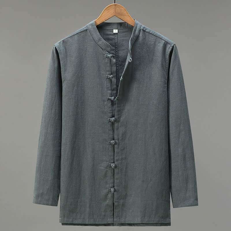 Buddha Stones Camicia da uomo a maniche lunghe, stile casual primaverile con bottoni a rana e chiusura a coulisse. - Grigio tenue - US/UK/AU42, EU52 (3XL) - image 12