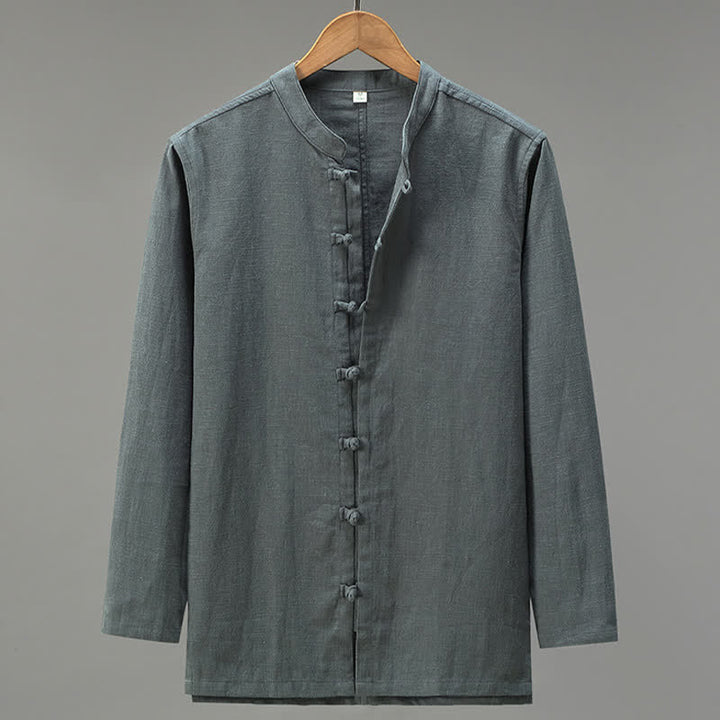 Buddha Stones Camicia da uomo a maniche lunghe, stile casual primaverile con bottoni a rana e chiusura a coulisse. - Grigio tenue - US/UK/AU42, EU52 (3XL) - image 12