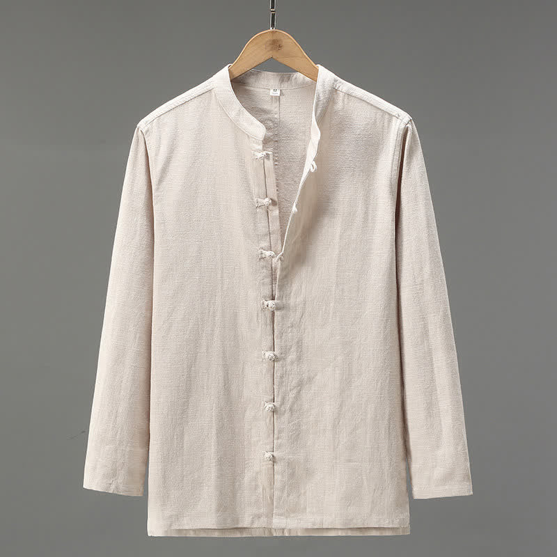 Buddha Stones Camicia da uomo a maniche lunghe, stile casual primaverile con bottoni a rana e chiusura a coulisse. - Beige - US/UK/AU42, EU52 (3XL) - image 0