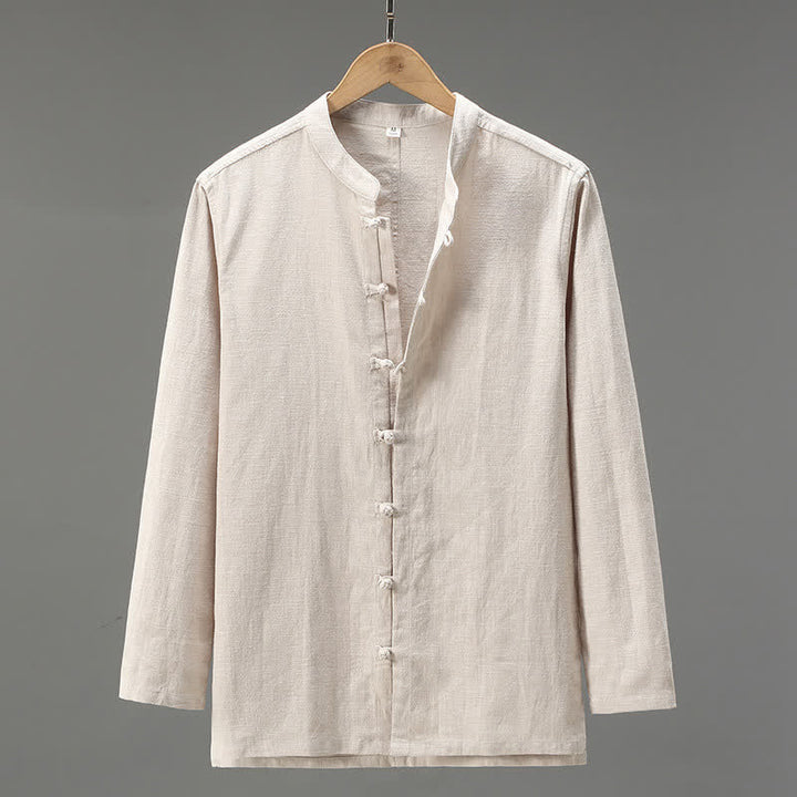 Buddha Stones Camicia da uomo a maniche lunghe, stile casual primaverile con bottoni a rana e chiusura a coulisse. - Beige - US/UK/AU42, EU52 (3XL) - image 0