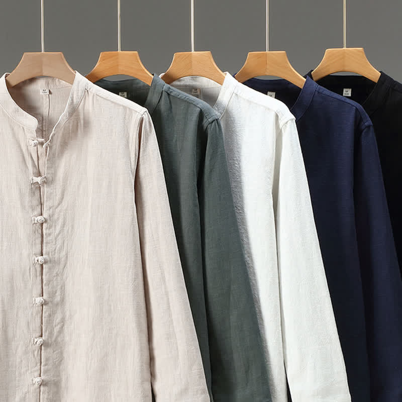 Buddha Stones Camicia da uomo a maniche lunghe, stile casual primaverile con bottoni a rana e chiusura a coulisse. - image 16