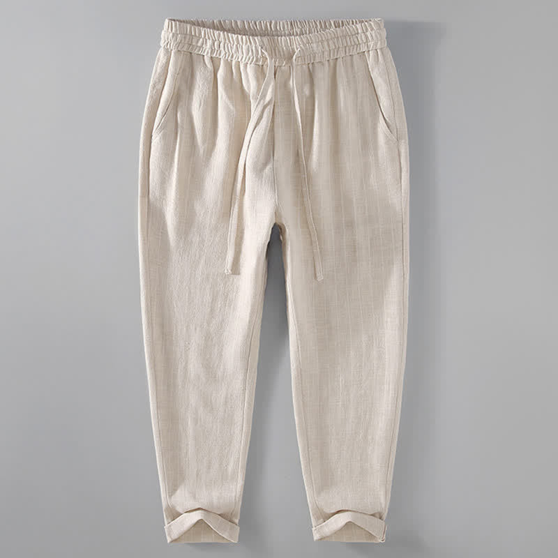 Buddha Stones Pantaloni corti a righe con coulisse, casual, primavera/estate, da uomo, affusolati e con tasche. - Beige - US/UK/AU42, EU52 (3XL) - image 2